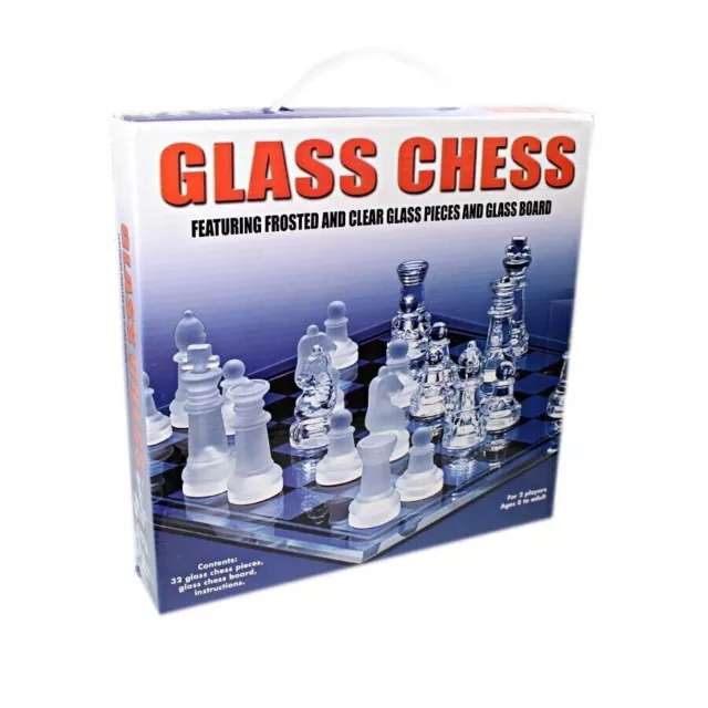 Traditional Glass Chess Set Board Game 32 Frosted Pieces 30cm x 30cm Unique Game