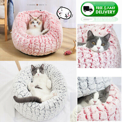 Pet Calming Bed Dog Cat Fur Donut Cuddler Dog Beds Soft Warmer Comfortable US