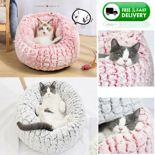 Pet Calming Bed Dog Cat Fur Donut Cuddler Dog Beds Soft Warmer Comfortable US