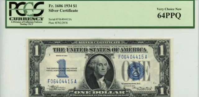 1934 $1 Silver Certificate Blue Seal R#1606 PCGS CH64PPQ