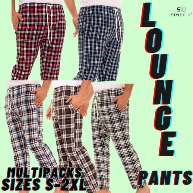 Mens Lounge Pants Checked Woven Pyjamas Multipack Cotton Elasticated Bottoms Pjs