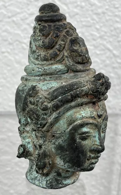 Antique Thai Ayutthaya Bronze Buddha Head Asian Figure Thailand 17th Century