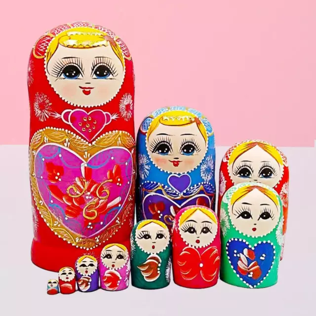 10 Pieces Matryoshka Children Toys Holiday Wooden Russian Nesting Doll Decor 3