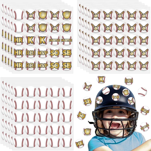 375 Pcs Softball Helmet Decals Award Self Adhesive Baseball White