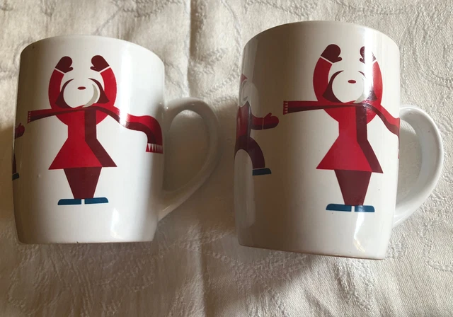 New Starbucks Winter Christmas Holiday Mugs-  2012-  Ice Skaters-  Set of 2