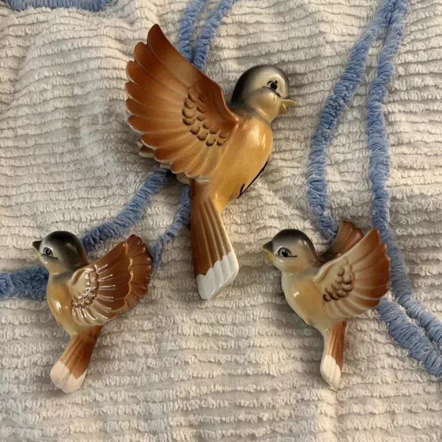 RARE LEFTON PY UCAGCO Anthropomorphic Bird Wall Plaques In VHTF Brown