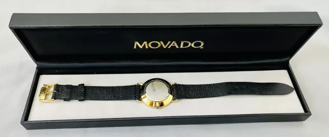 Orologio da uomo vintage Museo Movado fatto in Svizzera oro + quarzo zaffiro nero 8745882 9