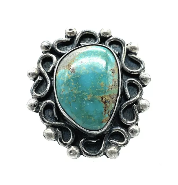 Vintage 1960's Old Pawn Split Shank Sterling Silver & Royston Turquoise Ring