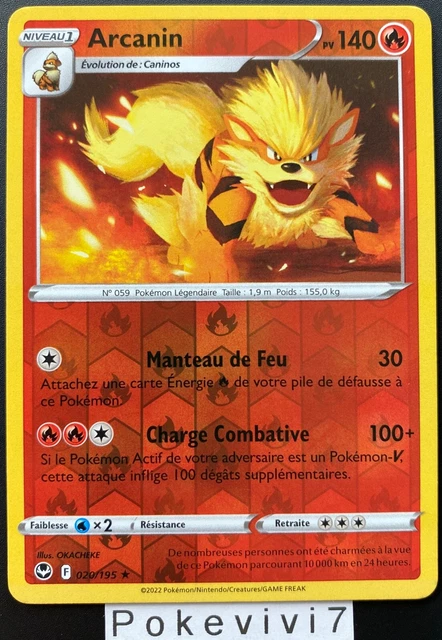 Carte Pokemon ARCANIN 020/195 Rare REVERSE Epée et Bouclier 12 EB12 FR NEUF
