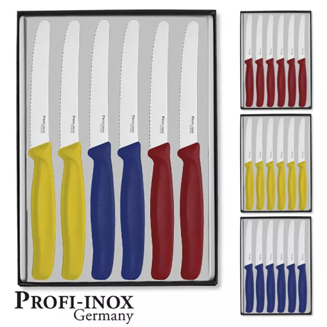 Profi-Inox Vespermesser Allzweckmesser Wellenschliff 6erSet scharf blau rot gelb