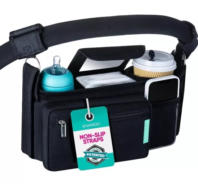 Swanoo Stroller Organizer Bag Caddy Non Slip Straps Insulated Cup/Bottle Holder