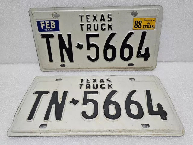 1988 Texas Truck License Plate Tag Sign Pair Dodge Ford Chevrolet Toyota Bronco