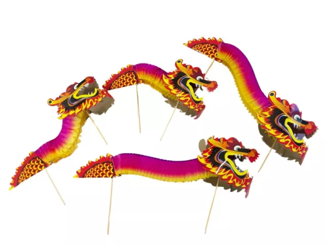 4 x Large Chinese Paper Dragon Puppets on Sticks Kids Chinese New Year Toy Lunar