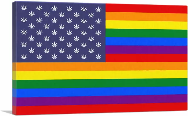 ARTCANVAS The United States of Weed Rainbow Gay Flag Marijuana Canvas Art Print