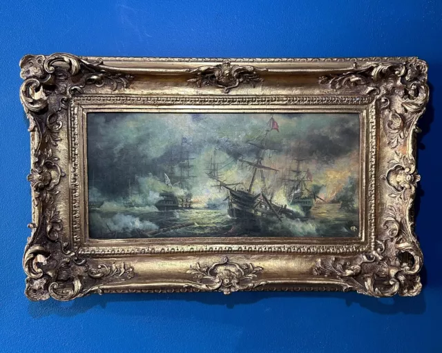 Antique 19th Century Maritime Seascape Oil Painting