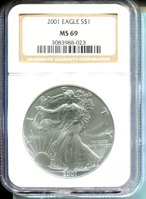 2001 American Silver Eagle S$1 ASE NGC MS69 MS-69 Premium Quality PQ+ !!!