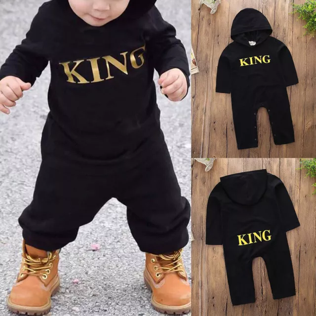 Newborn Baby Boys "King" Bodysuit Romper Tracksuit Toddler Clothes Outfit Set