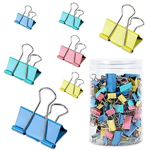 150Pcs Large Binder Clips 6 Assorted Sizes Paper Clamps Clip for Notes Paper
