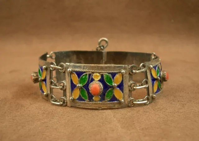 Kabylie Silver, Coral & Enamel Bracelets | Vintage Ethnic Jewellery
