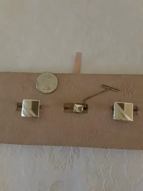 Vintage Cuff Links and Tie Pin Set nice silver tone