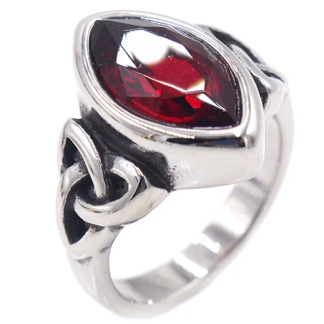Vintage Viking Celtic Knot Red CZ Wedding Ring Stainless Steel Retro Men's Ring