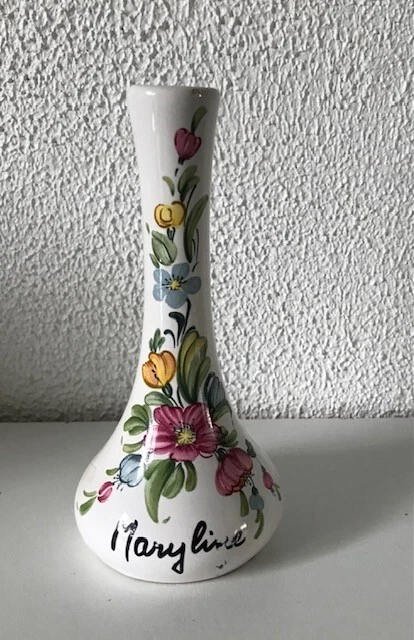 Petit Vase Soliflore En Faïence St Alban - Fait Main, Blanc, émail Laiton