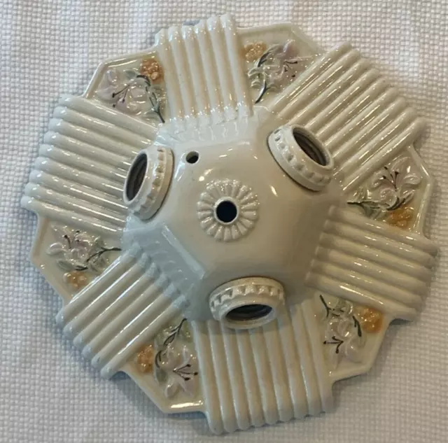 Antique 3-Bulb PORCELIER Porcelain Ceiling Light Fixture Art Deco AS IS