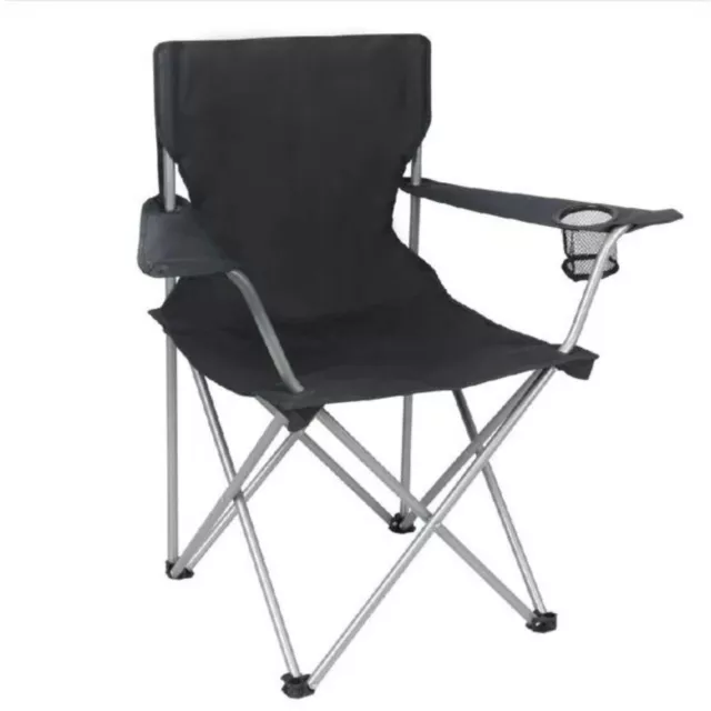 Ozark Trail Basic Quad Folding Beach Outdoor Camping Chair W/ Cup Holder, Black