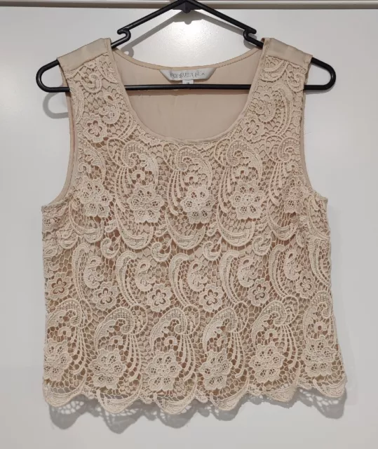 FOREVER NEW size 10 beige crop top lace embroidered Sleeveless. Zip. Lined