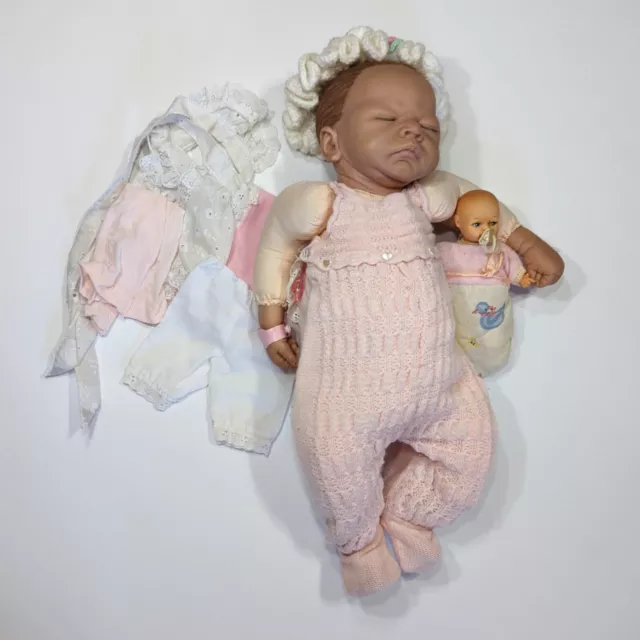 ASHTON DRAKE GALLERIES ADG Lifelike Emily Newborn Doll 21" & Vintage Jesmar Baby