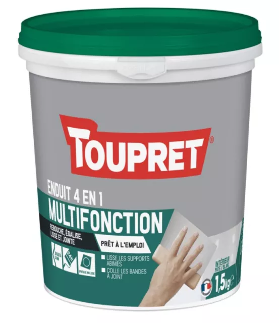 Enduit multi fonction 4 en 1 rebouche égalise lisse colle pâte 1.5kg TOUPRET