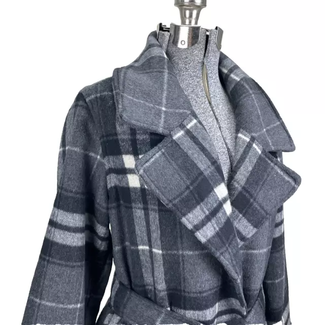 NWT Abercrombie And Fitch Plaid Flannel Blanket Coat Size XS Petite Gray Black