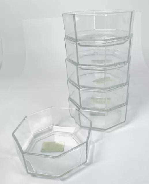 Arcoroc Octime Salad Bowls Clear Glass Octagon 4.5” Vintage Blanc NEW - SET OF 6