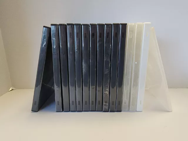 Lot of 15 Empty DVD Cases Black, White & Clear