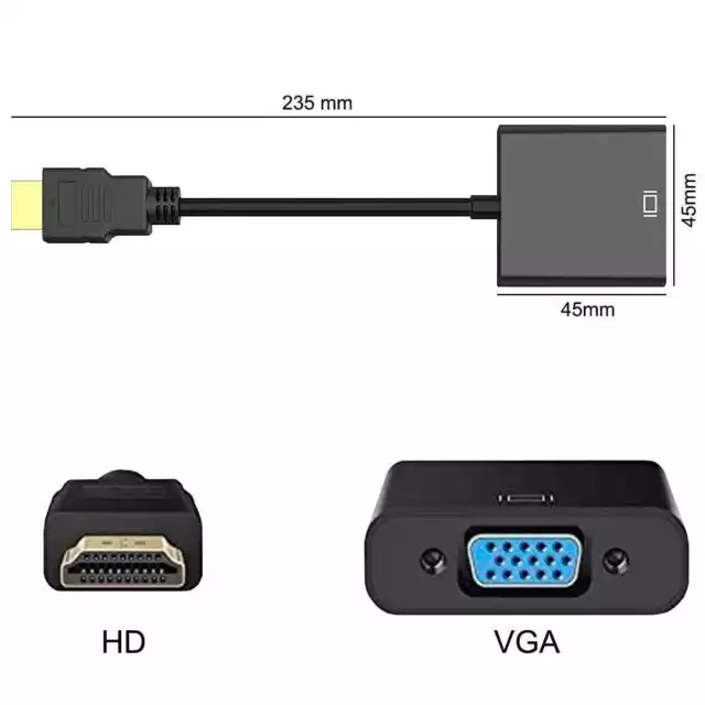 Cable Adaptador de HDTV Macho a VGA Hembra Resolucion 1080p para Ordenador Negro 3