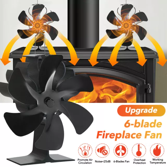 6 Blades Fireplace Fan Stove Heater Fan Heat Cocoon Wood Top Burner Self-Powered