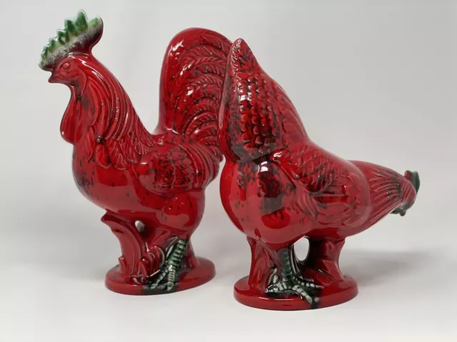 Royal Haegar Pottery Vintage Rooster And Chicken Figurines Signed Set 2