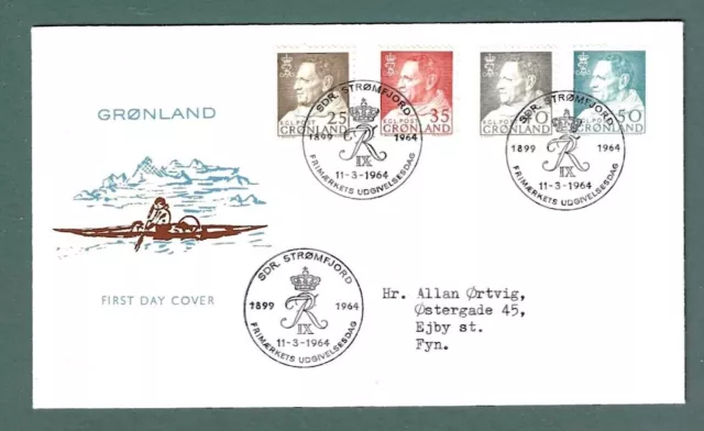 Greenland – Fdc – 1964 King Frederick Ix Definitives - Sc #54+#56-58 – 4 Values