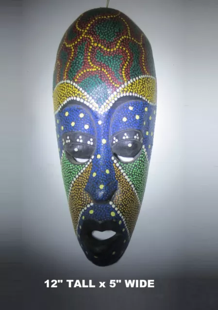 Low Price 12" African Tribal Folk Art Mask Hand Carved Painted Dots Natural Wood