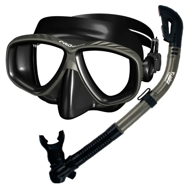 Promate Scuba Dive Snorkeling Purge Mask Dry Snorkel Gear Set Black Silicone