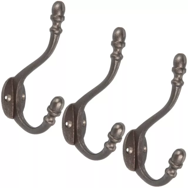 COAT HOOK X3 Victorian Antique Style Double Hat Cast Iron Bronze Vintage Rustic