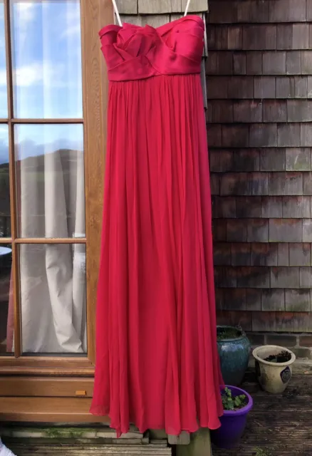 Marchesa Notte 100% Silk Deep Pink Evening Dress Gown UK Size 8