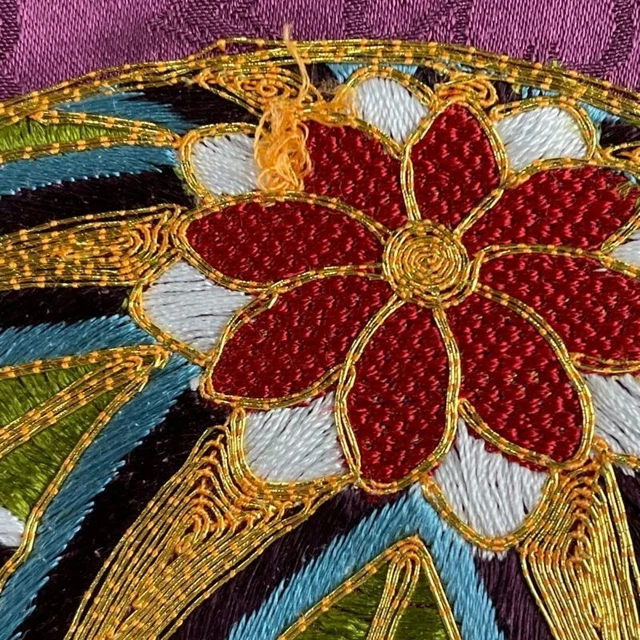 Woman Japanese Kimono Furisode Silk Temari Flower Gold Thread Embroidery Red 5