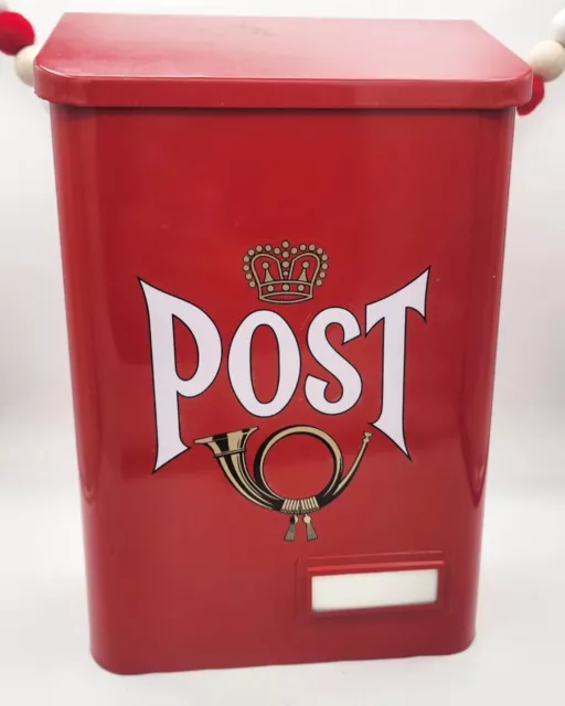 Vintage Red Metal POST Mailbox Letter Box from Sweden Wall Mount 9x14"