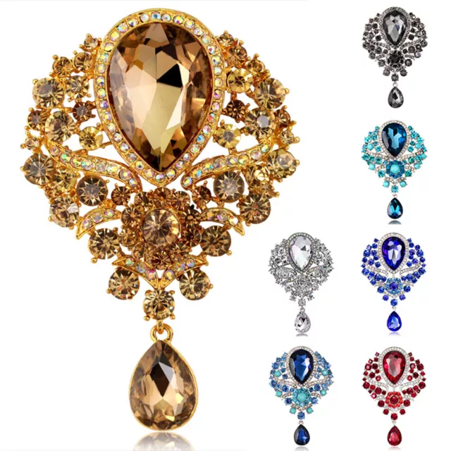 Big Crystal Waterdrop Flower Brooches Women Flower Weddings Party Brooch Pins AU