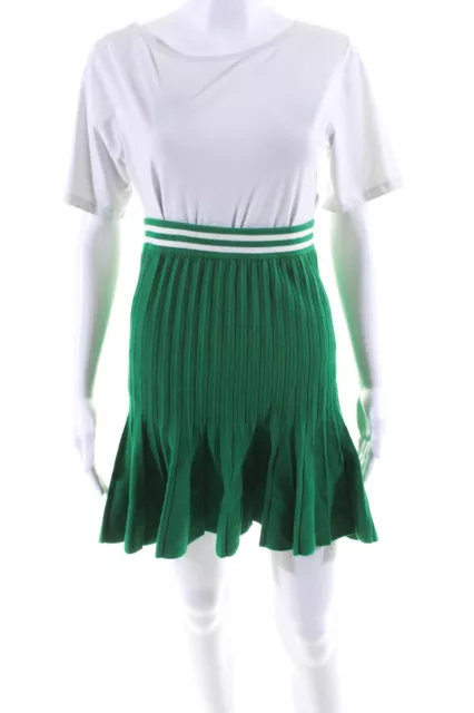 LOUNA WOMENS STRIPED Knit Pleated Elastic Waist Skirt Green Size M ...