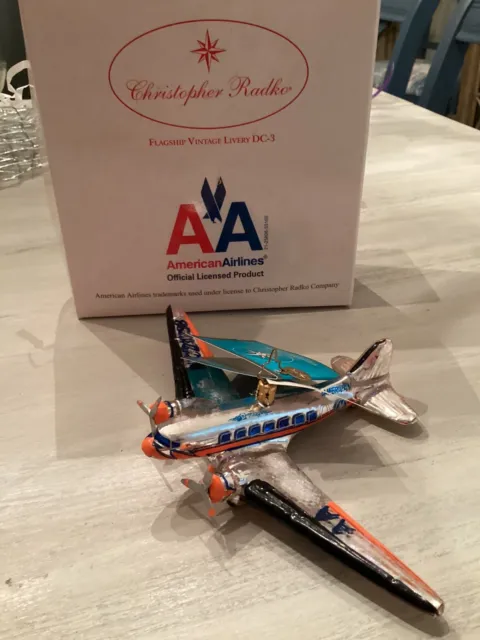 VTG CHRISTOPHER RADKO AMERICAN AIRLINES FLAGSHIP LIVERY DC-3 ORNAMENT Signed