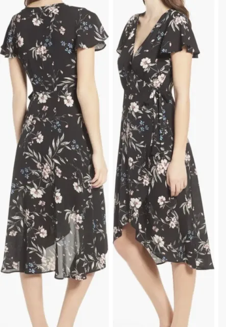 Socialite Black Floral Wrap Dress Size Small