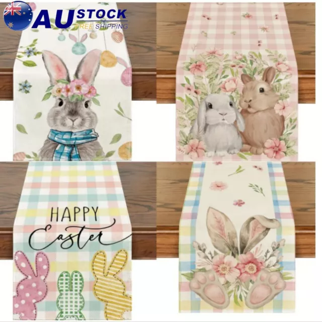 Easter Table Flag Easter Bunny Egg Table Runner Holiday Printed Linen Tablecloth