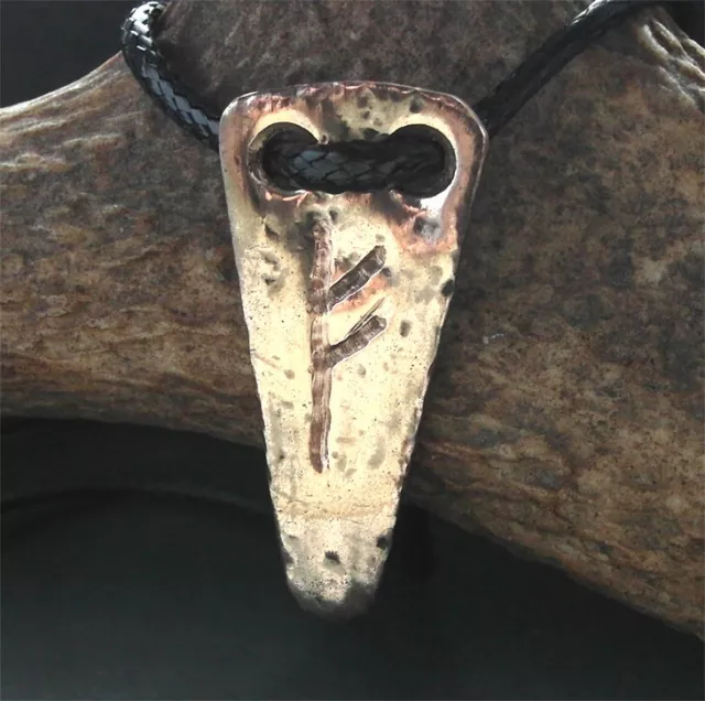 A Viking bronze rune amulet made from ancient Viking bronze fibula - wearable
